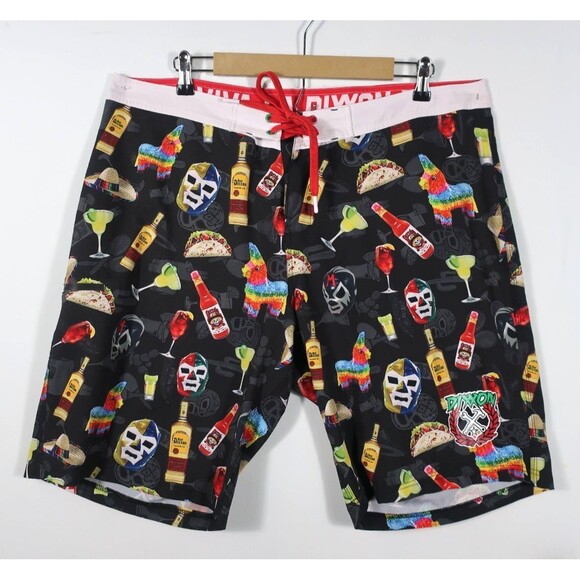 Dixxon Swim Trunks Board Shorts Fiesta Tequila Cocktails Luchador Men's 38 - Picture 2 of 7